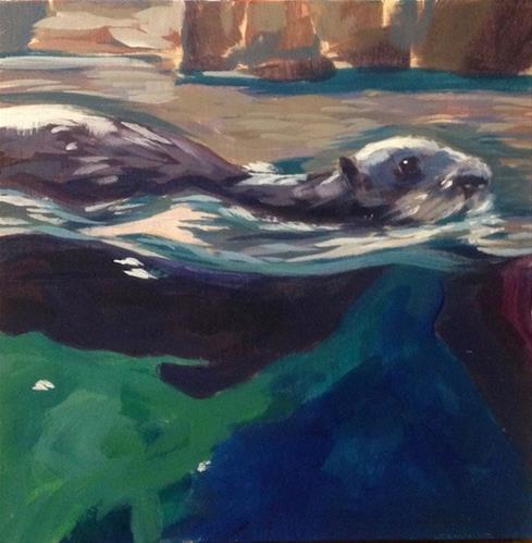 "Sea Otter Swimming" original fine art by Kat Corrigan