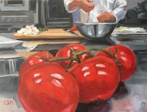 "Tomatoes on the Vine- Kitchen Prep No. 2" original fine art by Linda Marino "Tomatoes on the Vine- Kitchen Prep No. 2" original fine art by Linda Marino