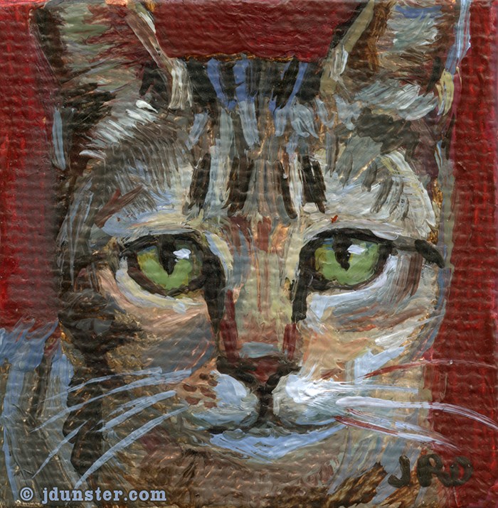 "Mini Tabby 2x2 painting Cat Head" by J. Dunster