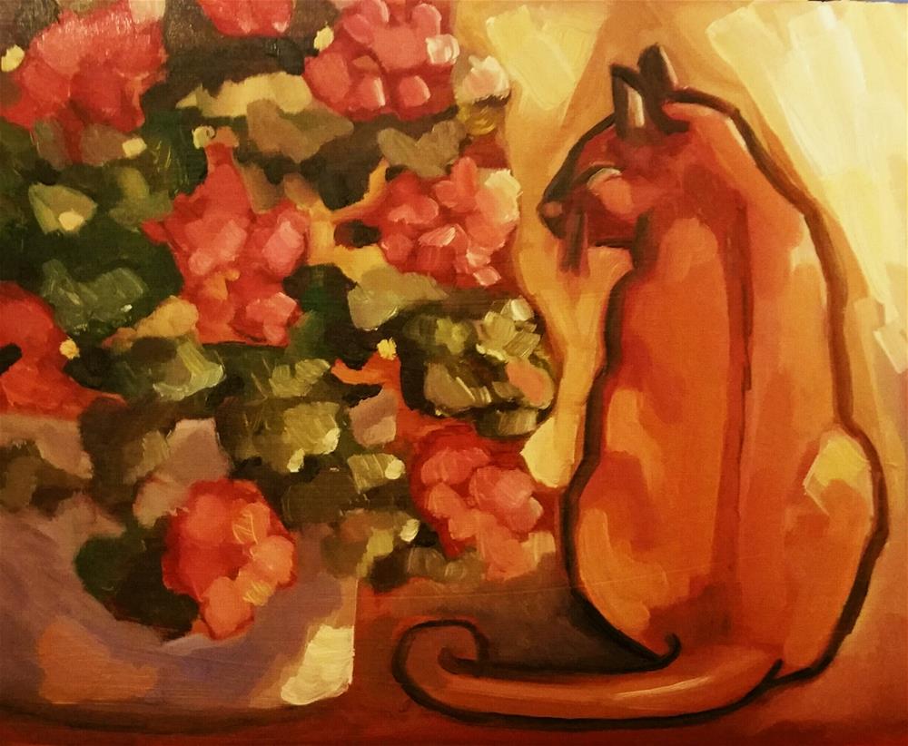 "Cat and Geraniums" by Leni Tarleton