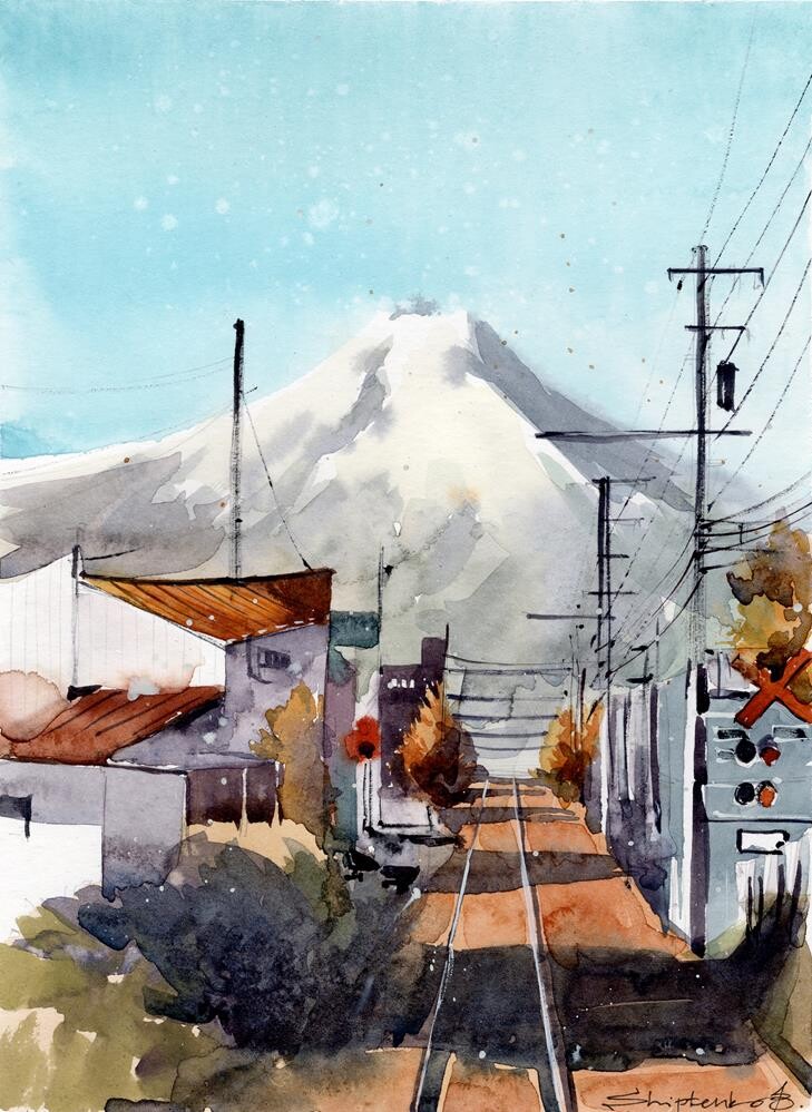 Japan mountain Original watercolor