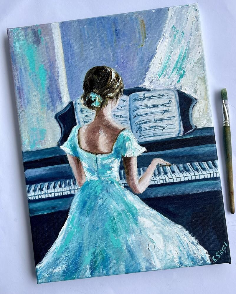 Girl At The Piano Music Oil Paintin...