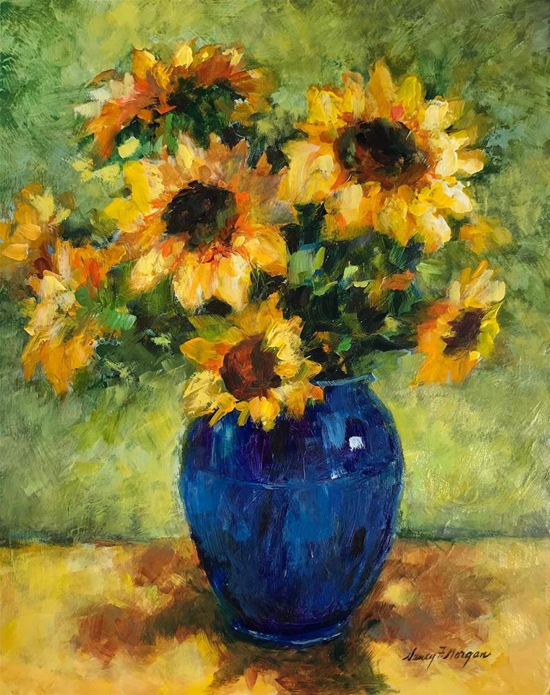 "Sunflowers in Blue Vase" by Nancy F.