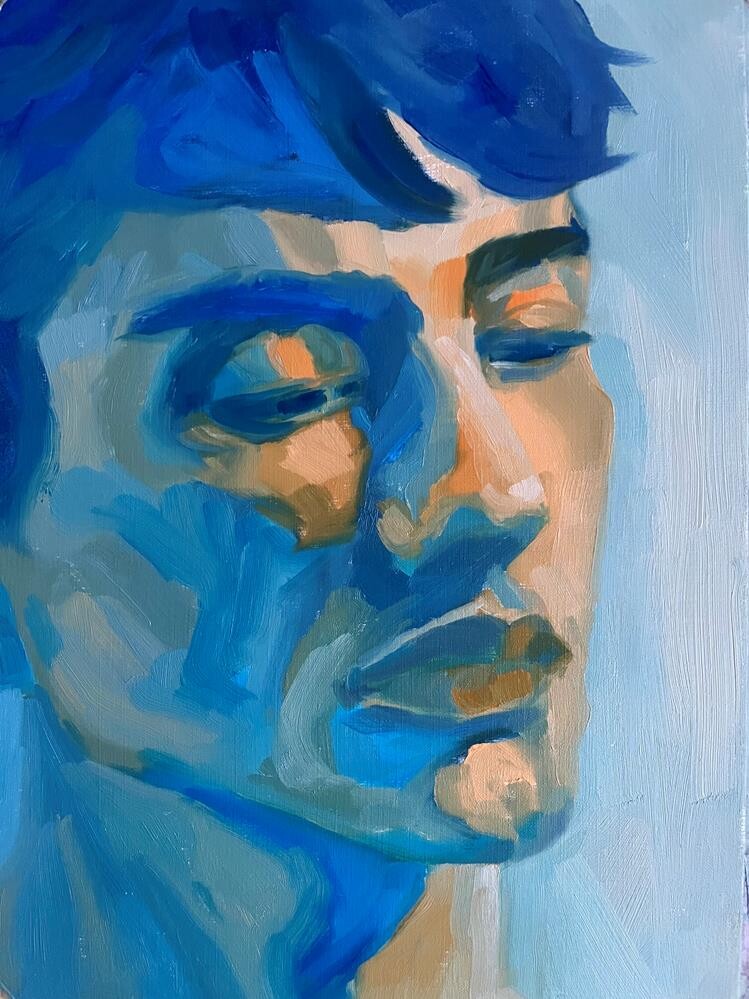 Male portrait with orange and blue 