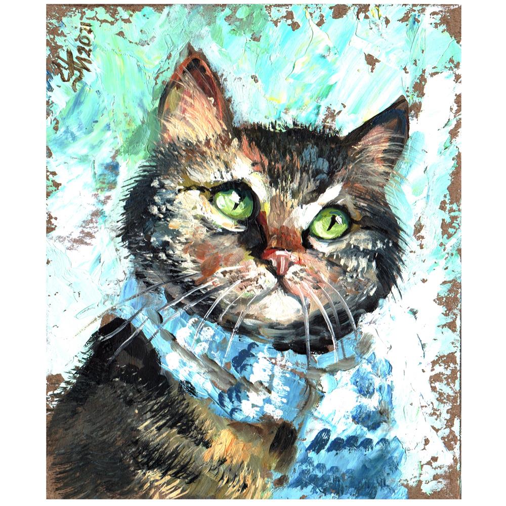 \"Grey Cat Oil Painting Pet Portrait\" by Tatiana Ustiantseva
