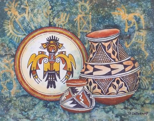 "Pots and Pictographs G" original fine art by Jean Pierre DeBernay