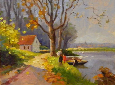 "The Ferryman, after Edouard Léon Cortès, 9x12 oil. paintings of French countryside, post-impressio" original fine art by Maryanne Jacobsen
