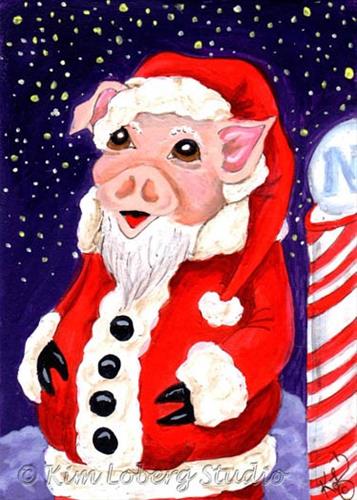 "Santa Piggy At the North Pole" original fine art by Kim Loberg