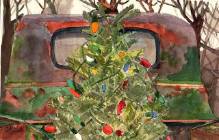 "Merry Christmas! Tree Truck" original fine art by Kay Smith