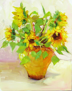 "Sunflower Bouquet,still life,oil onpanel,14x11,price NFS" original fine art by Joy Olney