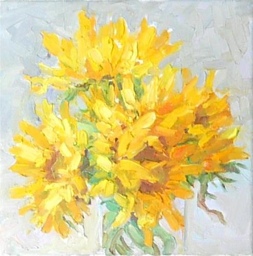 "Vase of Sunflowers,still life,oil on canvas,8x8,price$300" original fine art by Joy Olney