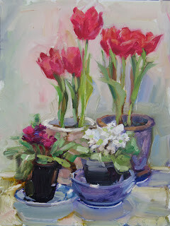 "Spring Flowers,still life,oil on panel,16x12.price $325" original fine art by Joy Olney