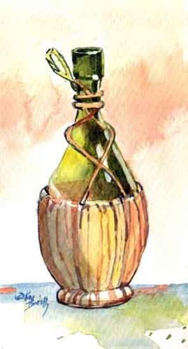 "Raffia Covered Wine Bottle" original fine art by Kay Smith