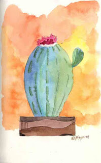"Cactus with Pink Bloom" original fine art by Kay Smith