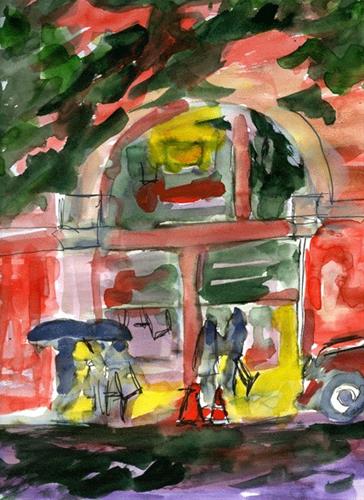 "Rain And Tourists" original fine art by Donna Crosby