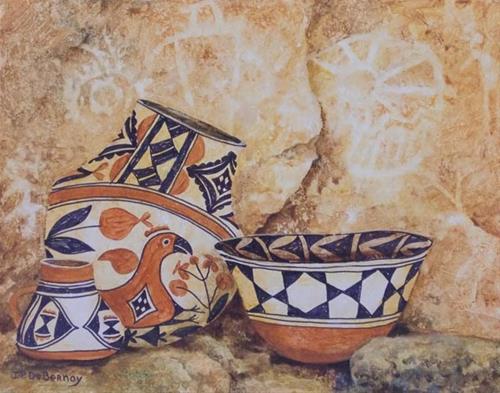 "Pots and Pictographs H" original fine art by Jean Pierre DeBernay