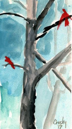 "Two Cardinals" original fine art by Donna Crosby