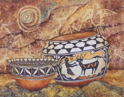 "Pots and Pictographs A" original fine art by Jean Pierre DeBernay