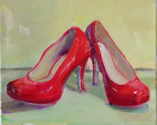 "Red Shoes,still life,oil on canvas,8x10,price $200" original fine art by Joy Olney