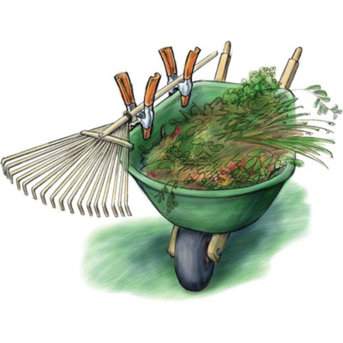 Spring clamps hold a rake in place Fine Gardening