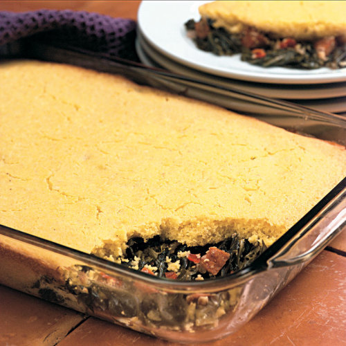 Collards and Andouille Sausage Casserole with Buttermilk Cornbread