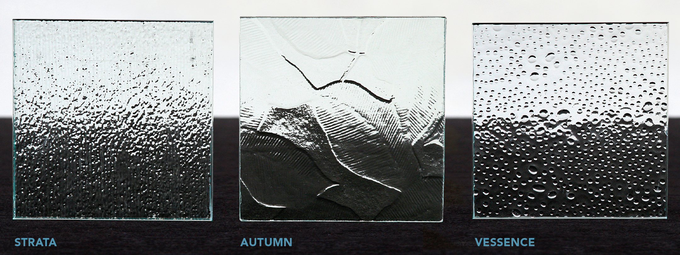 glass to highlight or obscure, left to right (strata, autumn, and vessence)