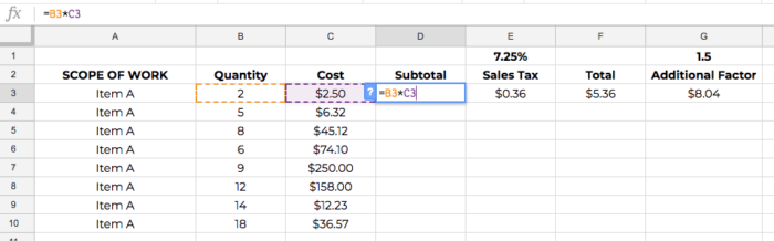 construction estimate spreadsheet