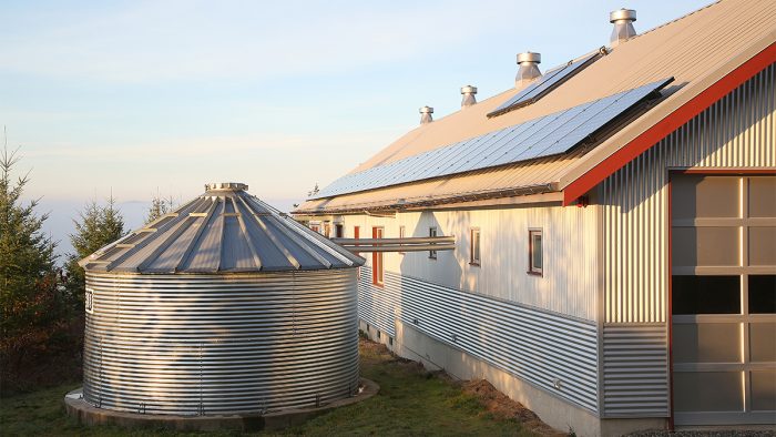 water collection system next to building