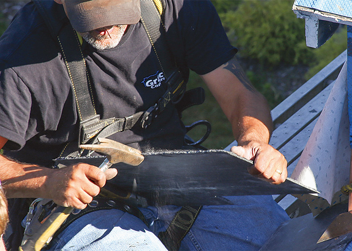 running the hammer’s waffle face over cut edges