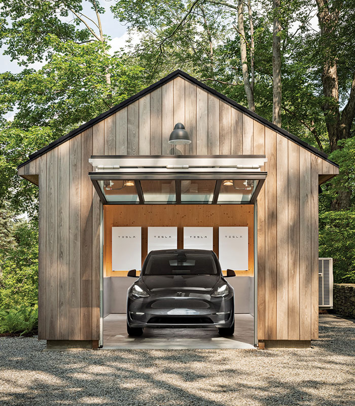 the Tesla Powerwall battery backup system in the garage