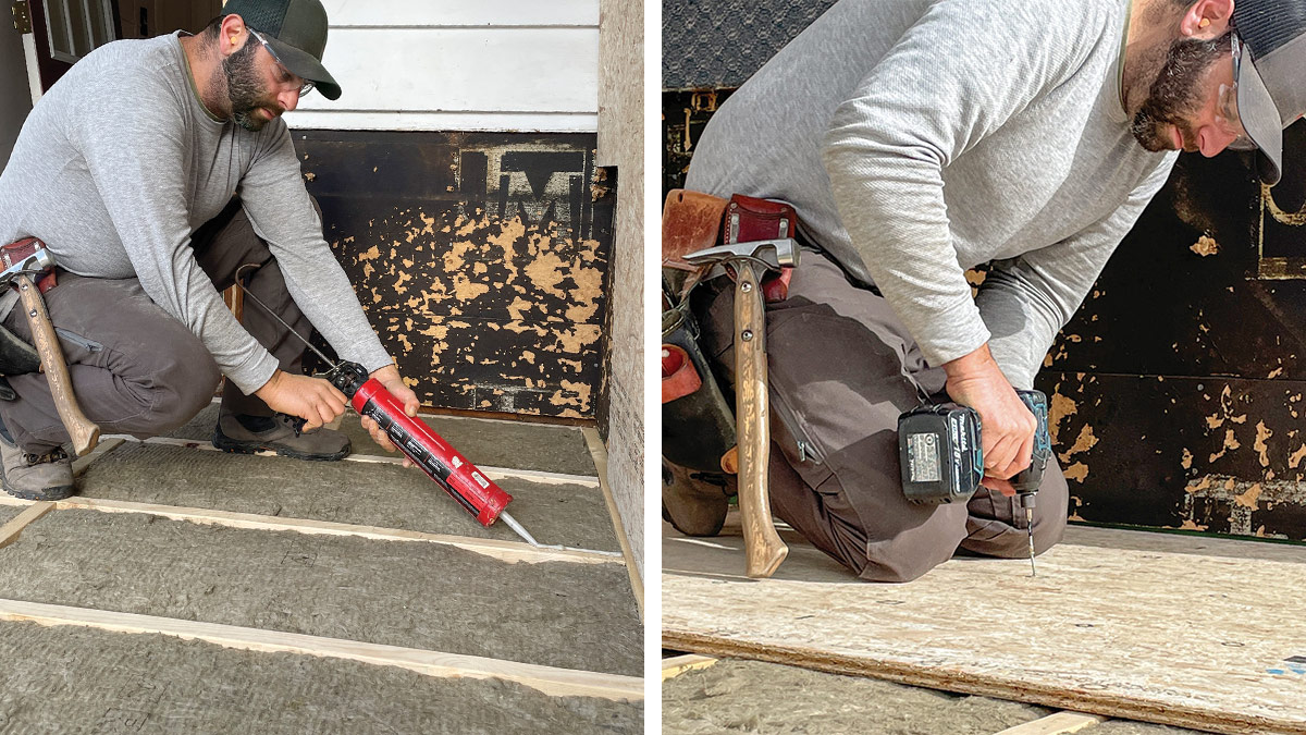 installing new subfloor for mudroom