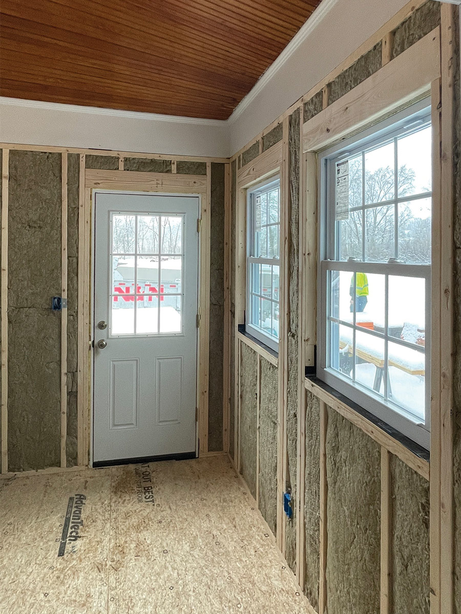 inside of new mudroom before drywall and flooring