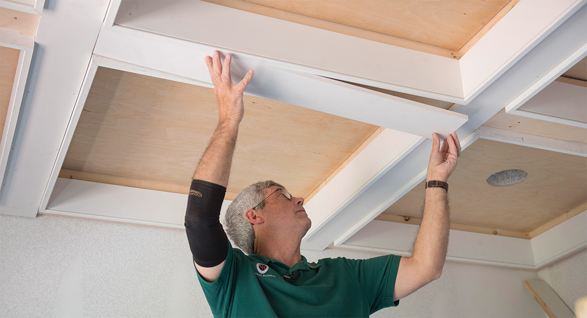 installing coffered ceiling beam bottoms