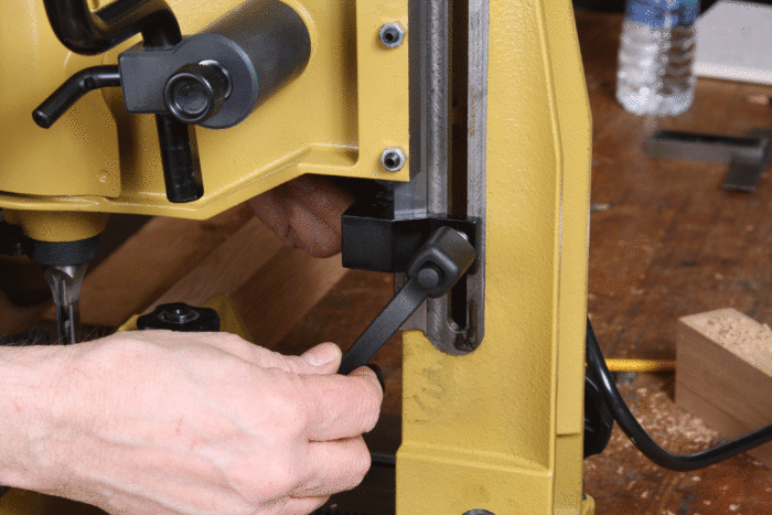 :ocking down depth stop of mortiser