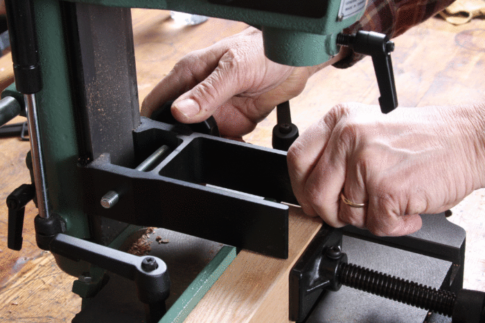 Using a hold-down for mortiser