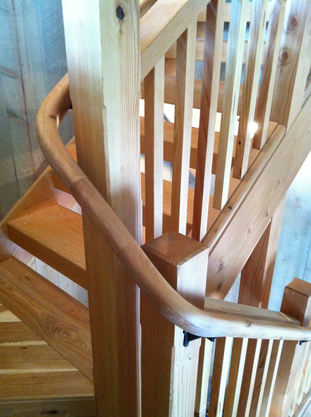 Barn stair with continuous hand rail FineWoodworking