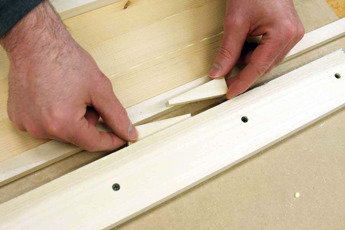 Use wedges to edge glue thin boards FineWoodworking