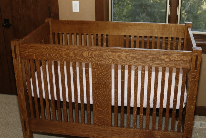 white and oak crib