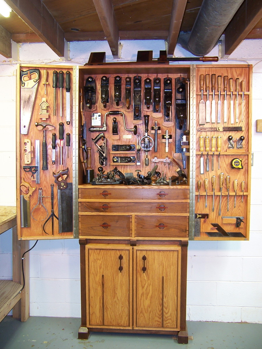 red oak and walnut tool cabinet - finewoodworking