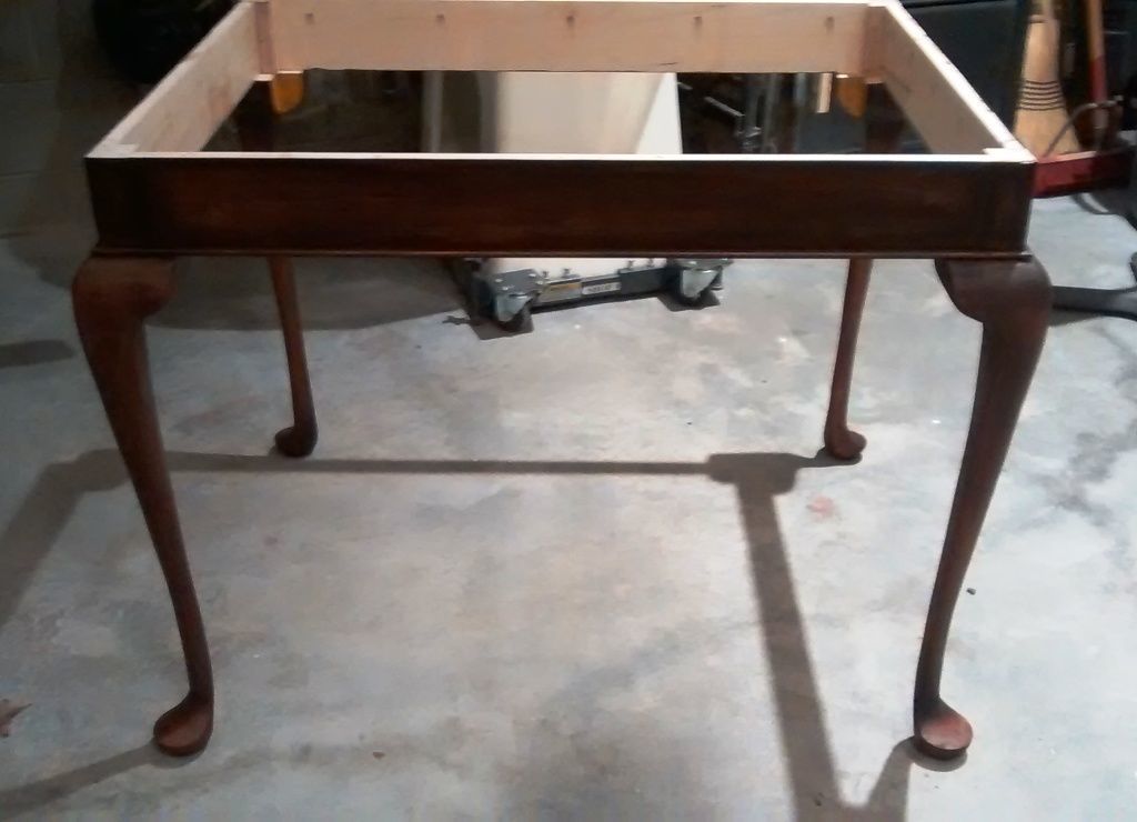 mid 1700's reproduction tavern table with cabriole legs and a porringer
