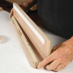 Miter exactly to an edge. Set up the saw with the fence on the left side of the blade (if your blade tilts left) and the blade tilted 45°.