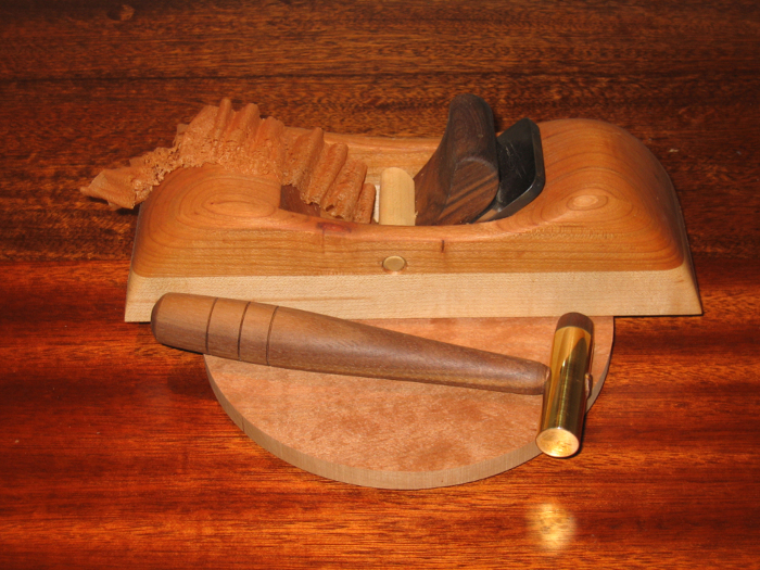 Maple and cherry smoother with brass and walnut plane hammer FineWoodworking