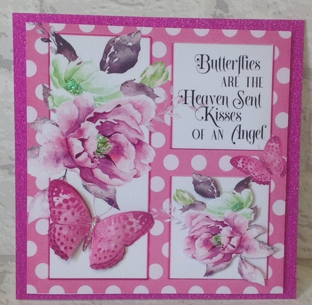 4 Pretty polkadot window card fronts with flowers, script, butterflies ...