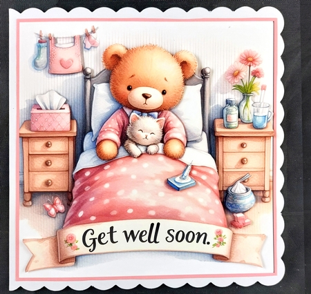 Get Well Soon Cute Teddy In Pink Complete Card Kit - Photo by Linda Short