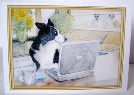 A4 Border Collie Dog Working on Computer - CUP187631_1030 | Craftsuprint