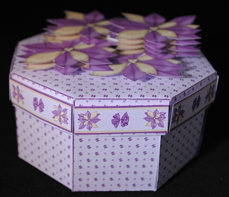 Lilac poinsettia octagonal exploding box card with gift box ...