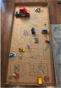 A picture of the "box town" a FlexJobs employee had her child create, while working from home.