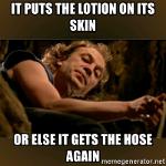 Puts the V-Lotion on its skin Logo