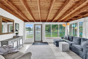 Beautiful Family Room with vaulted Ceilings and exposed beams.