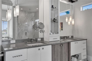 Beautiful double sink vanity and jacuzzi tub